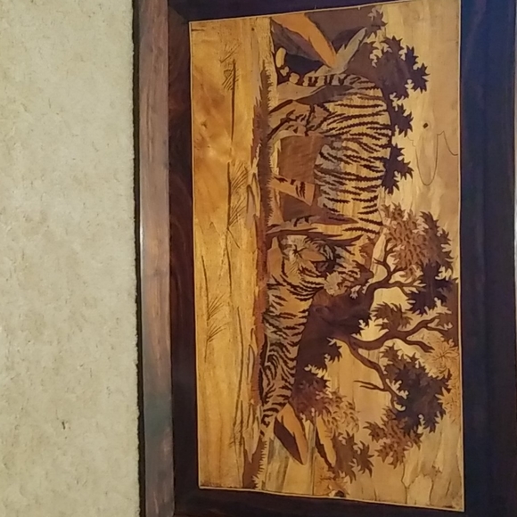 Hand crafted oil painting on wood frame carved